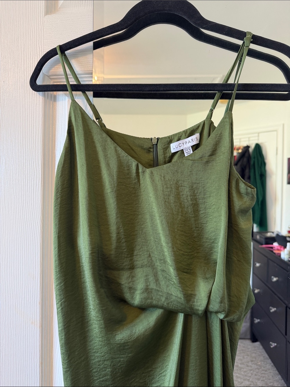 Lucy Paris Olive Green Slip Maxi Dress with Draped Detail - Picture 3 of 6